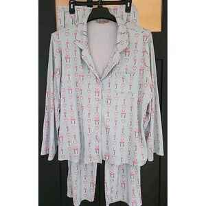 My Danielle Pajamas Set Womens Size‎ 2X Christmas Candy Canes & Pink Flamingos